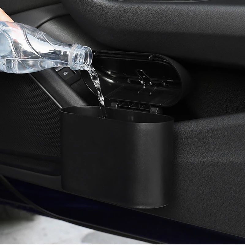 Universal Organizer Car Clamshell Trash Bin Hanging Vehicle Garbage Dust Case Storage Box Black ABS Square Pressing Trash Can