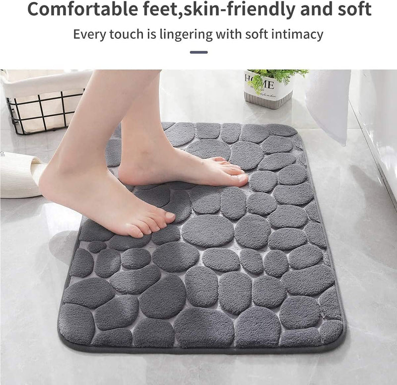 Cobblestone Embossed Bathroom Mat Non-slip Carpet Pebble Super Absorbent Bath Mat Memory Foam Bathtub Side Floor Rugs Foot Mat