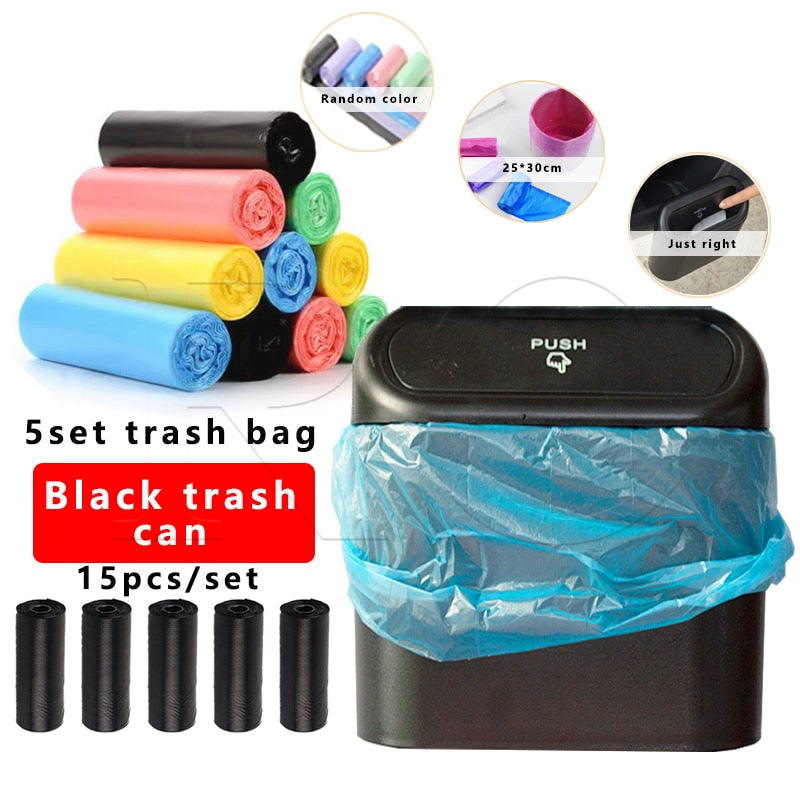 Universal Organizer Car Clamshell Trash Bin Hanging Vehicle Garbage Dust Case Storage Box Black ABS Square Pressing Trash Can