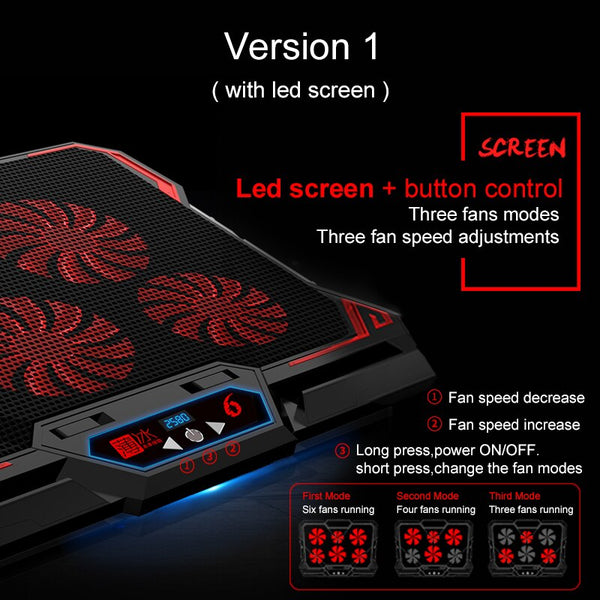 Coolcold Laptop Cooler 6 Fans Laptop Cooling Pad 2 USB Port With Led Screen 2600RPM for 14-17 inch Gaming Laptop Cooler Stand