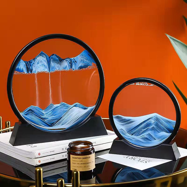 5/7inch Moving Sand Art Picture Deep Sea Sandscape Flowing Sand Art Painting Rectangle Round Frame Glass Hourglass Home Decor