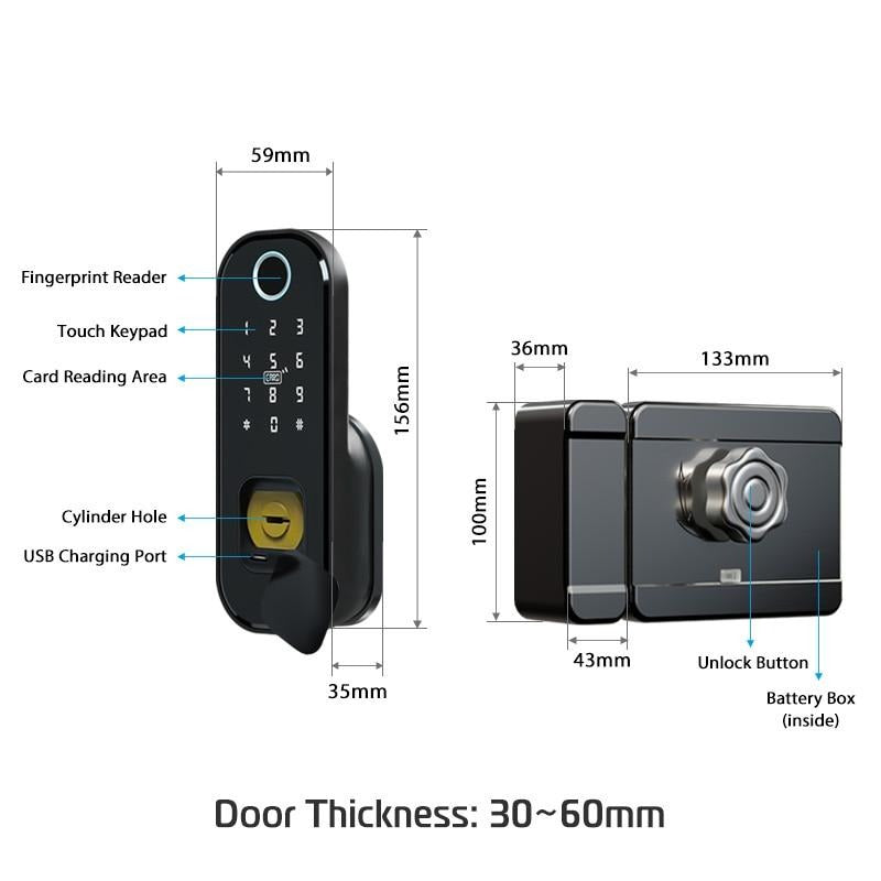 Waterproof Wifi Fingerprint Rim Lock - 5g10x