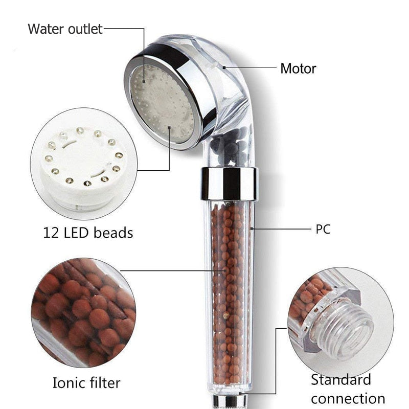 Color Changing LED Anion Spa Shower Head - 5g10x