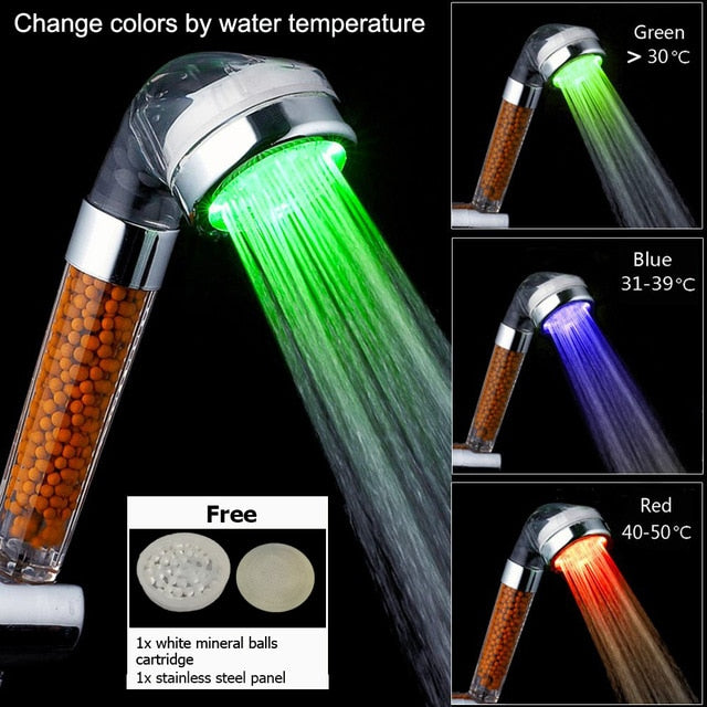 Color Changing LED Anion Spa Shower Head - 5g10x